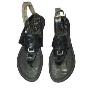 BOC Concept Black Croc Embossed Thong Slingback Sandals Buckle Detail Womens 7